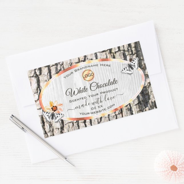 Étiquette de produit avec logo Rose en bois blanc (Enveloppe)