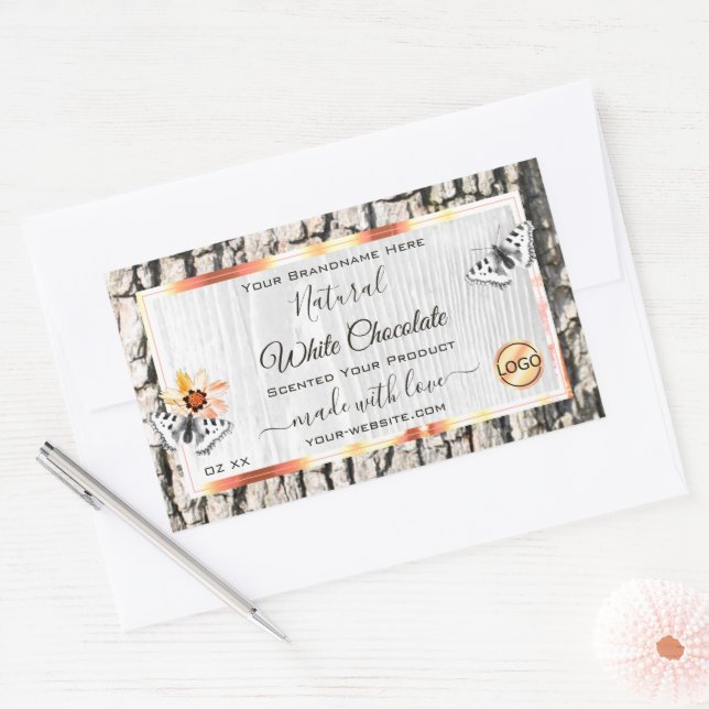Étiquette de produit avec logo Rose en bois blanc (Enveloppe)