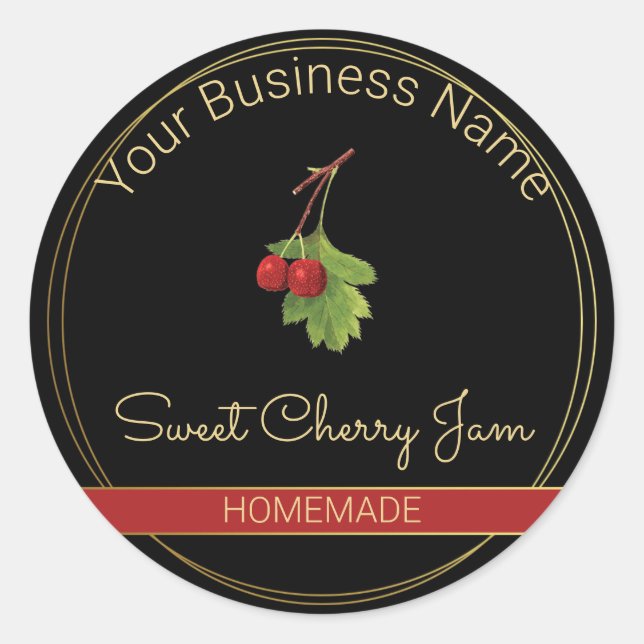 Étiquette de produit Black & Gold Sweet Cherry Jam (Devant)