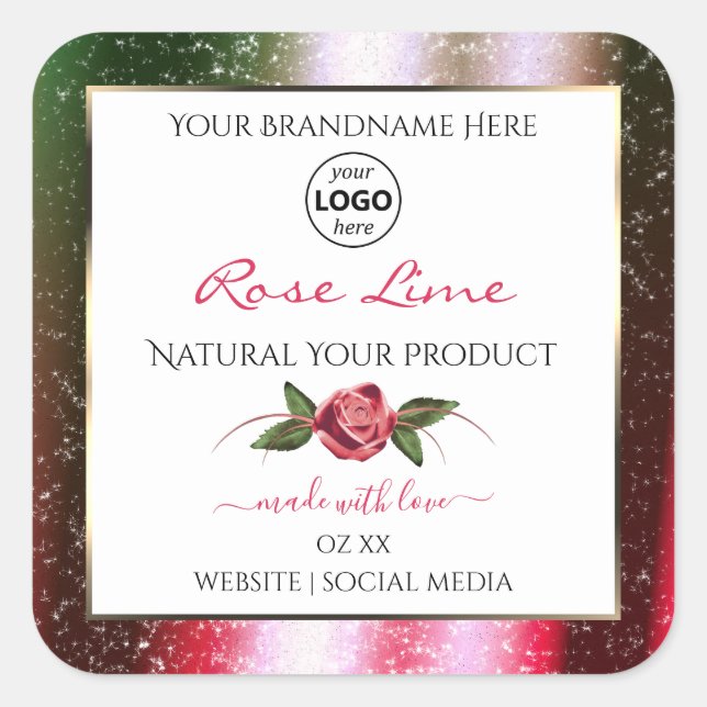 Étiquette de produit blanc floral vert Parties sci (Devant)