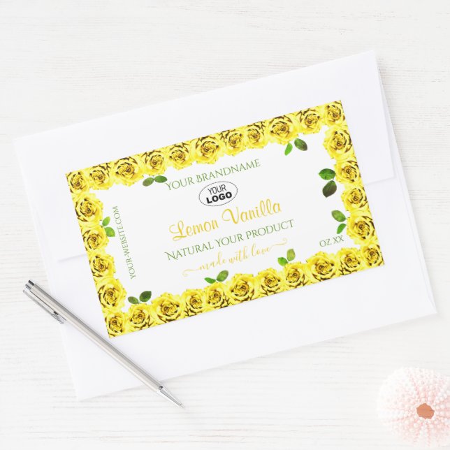 Étiquette de produit blanc jaune Roses de floraiso (Enveloppe)