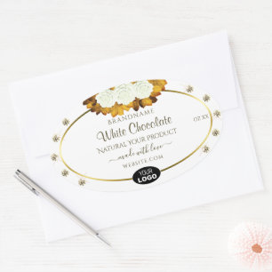 Étiquette de produit blanc Orange Rose Feuilles Bi
