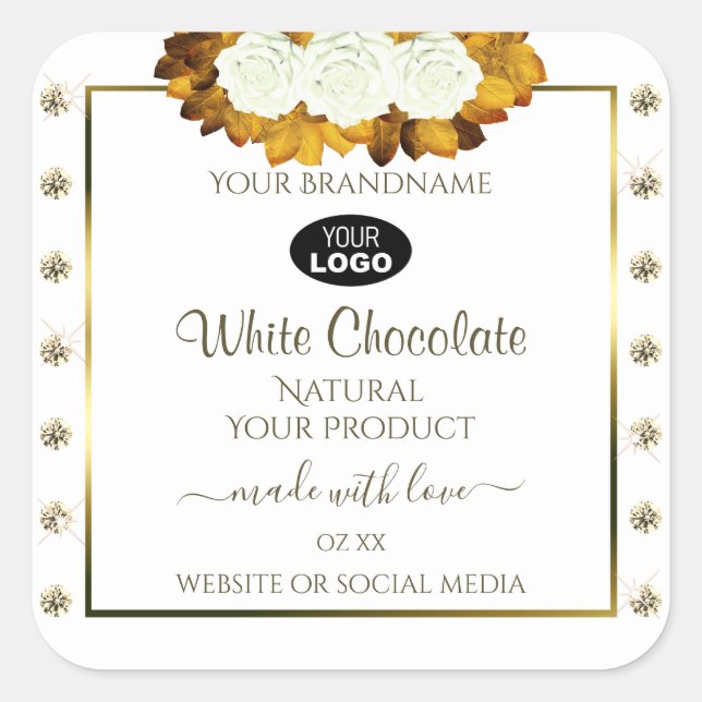 Étiquette de produit blanc Orange Rose Feuilles Bi (Devant)