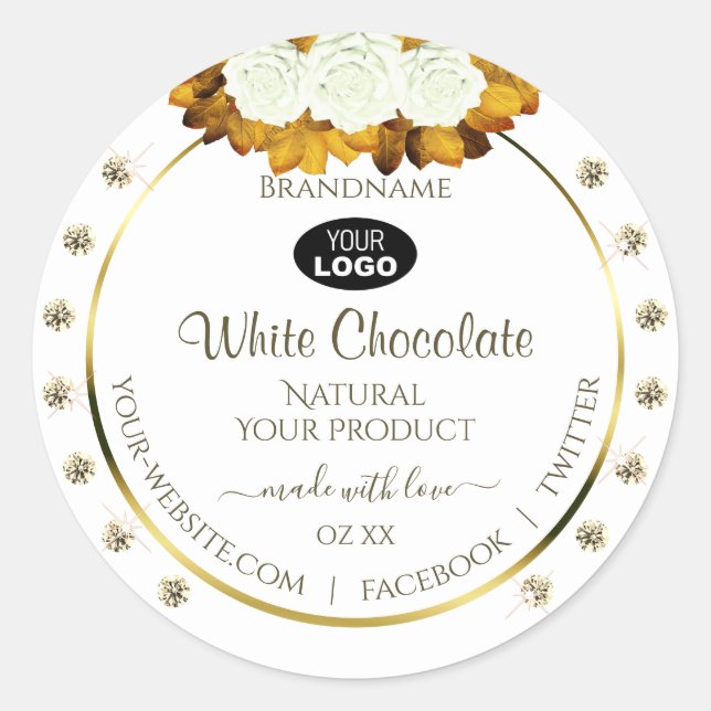 Étiquette de produit blanc Orange Rose Feuilles Bi (Devant)