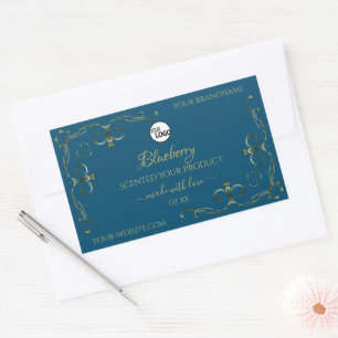 Étiquette de produit bleu Décoré Gold Corners Ajou