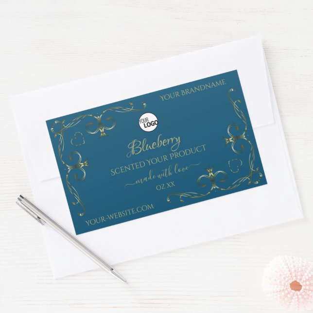 Étiquette de produit bleu Décoré Gold Corners Ajou (Enveloppe)