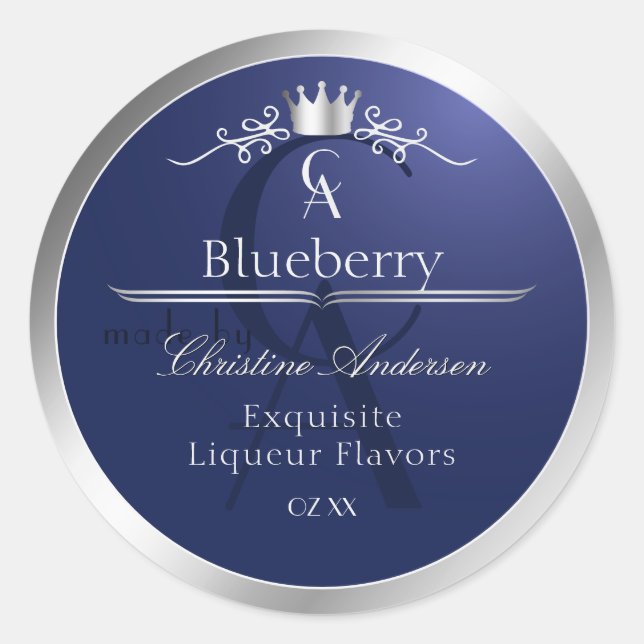 Étiquette de produit bleu marine avec monogramme à (Devant)