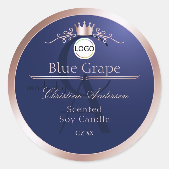 Étiquette de produit bleue avec logo monogramme ca (Devant)