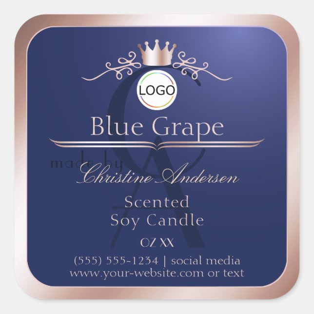 Étiquette de produit bleue avec logo monogramme ca (Devant)
