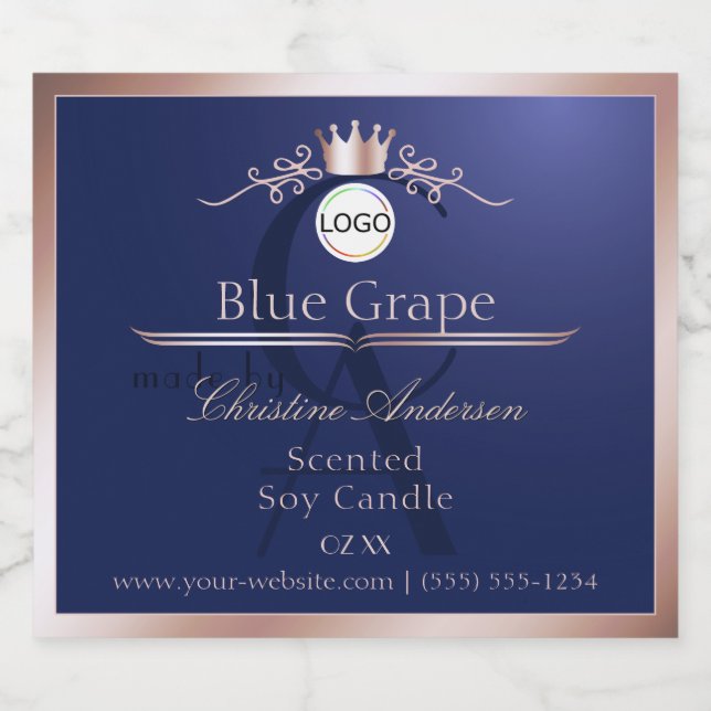 Étiquette de produit bleue avec logo monogramme ca (Étiquettes simples)