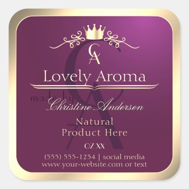 Étiquette de produit Bourgogne avec Monogramme de  (Devant)