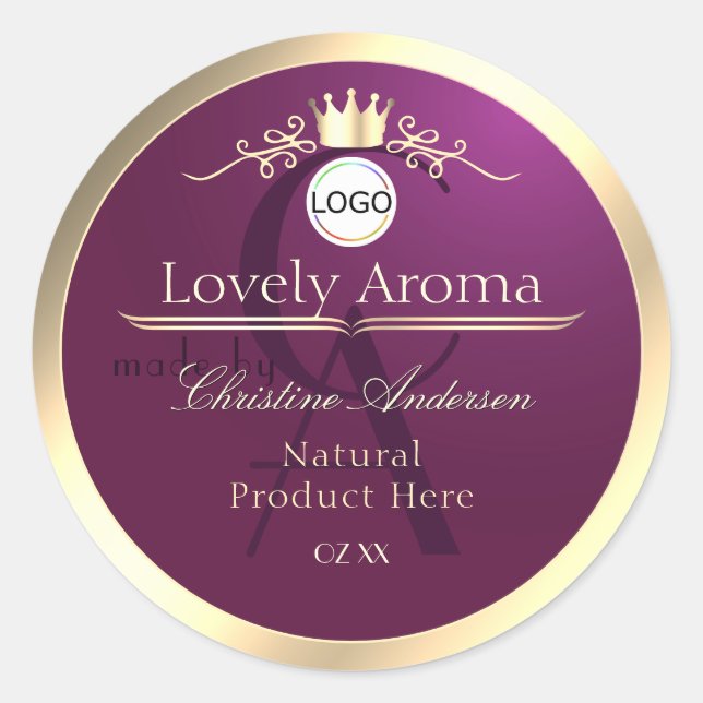 Étiquette de produit Bourgogne avec monogramme et  (Devant)