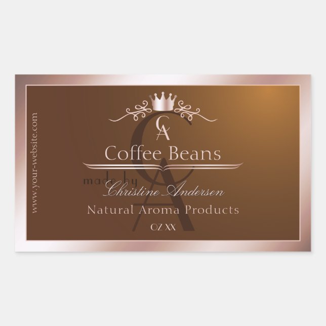 Étiquette de produit Brun Doré Cadre Rosé Monogram (Devant)