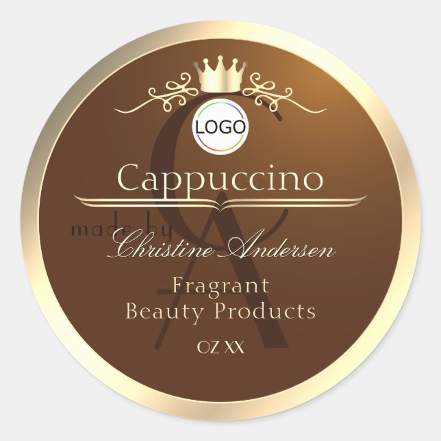 Étiquette de produit brun foncé avec logo à cadre  (Devant)