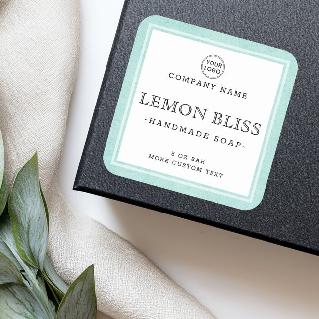 Étiquette de produit carré bleu clair aqua (Light aqua blue border square product label)