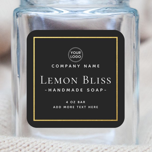 étiquette de produit carré noir faux or mince fron (Créateur téléchargé)