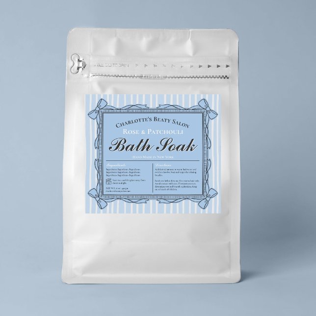 Étiquette de produit de beauté à cadre de ruban bl (Blue and White Bow Frame Beauty Product Label)