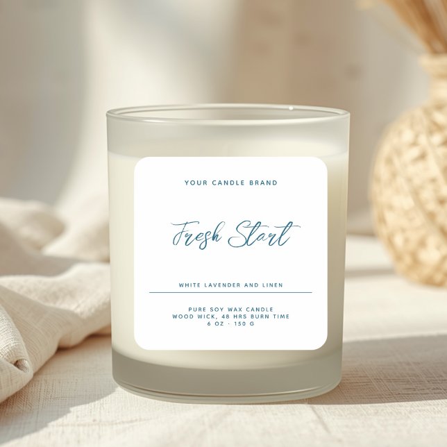 Étiquette de produit de bougie blanche bleue moder (Créateur téléchargé)