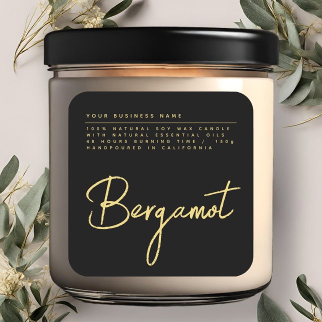 Étiquette de produit de bougie noire en script sim (Créateur téléchargé)