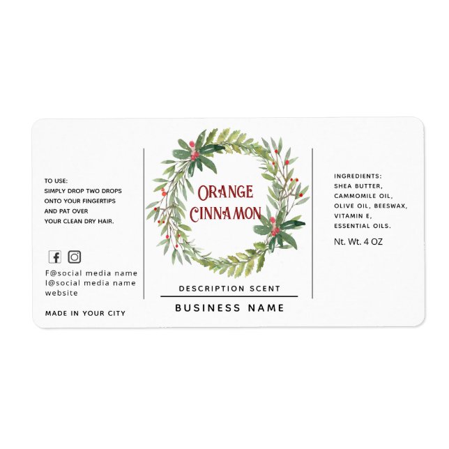 Étiquette de produit de couronnes de vacances (Devant)