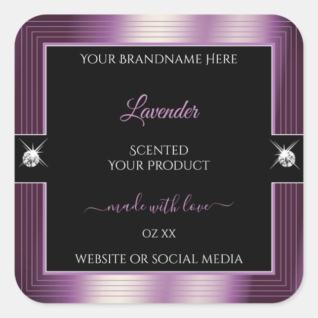Étiquette de produit de luxe noir violet brillant  (Devant)