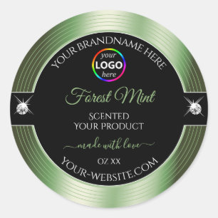 Étiquette de produit de luxe noire avec logo vert 