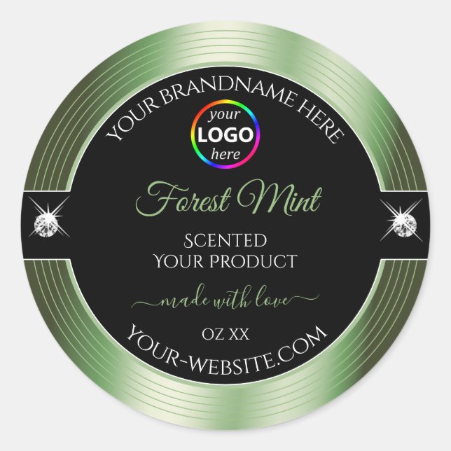 Étiquette de produit de luxe noire avec logo vert  (Devant)