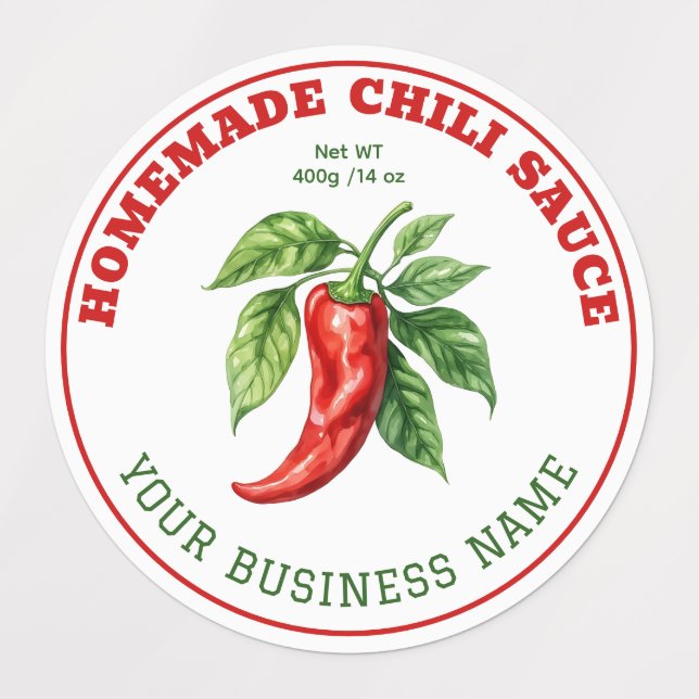 Étiquette de produit de sauce chili chaude faite m (Design 1)