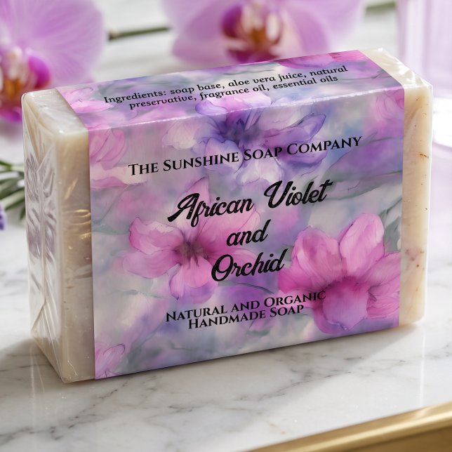 Étiquette de produit de savon Fleurs roses et viol (Créateur téléchargé)