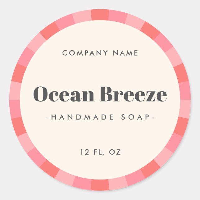 Étiquette de produit de sunburst retro rose amusan (Devant)