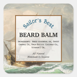 Étiquette de produit du baume de barbe marine
