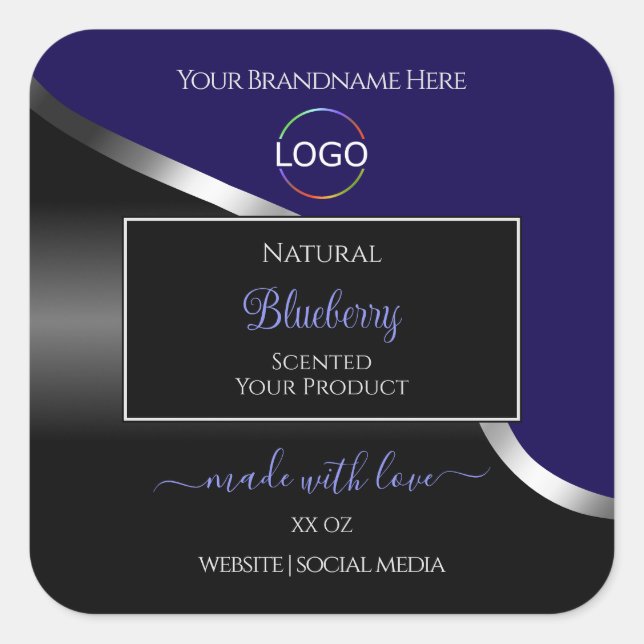 Étiquette de produit du logo en argent foncé bleu  (Devant)