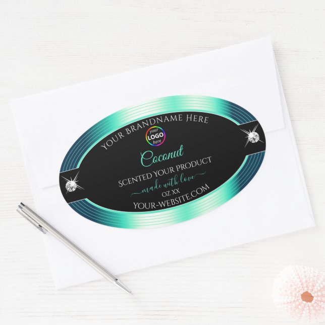 Étiquette de produit du logo Turquoise brillant no (Enveloppe)