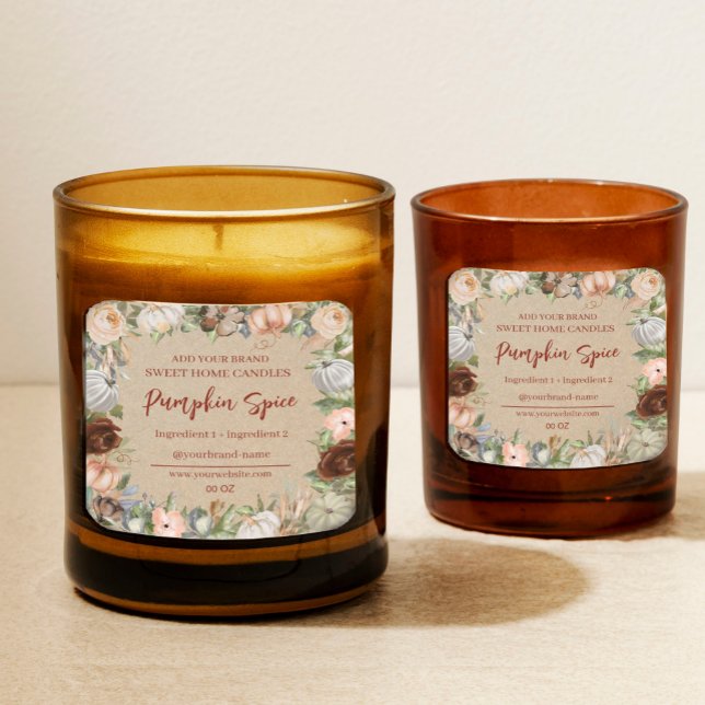 Étiquette de produit en papier Citrouille Floral (#zazzlemade #fallpumpkin)