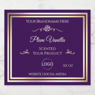 Étiquette de produit foncé violet cadre or avec lo