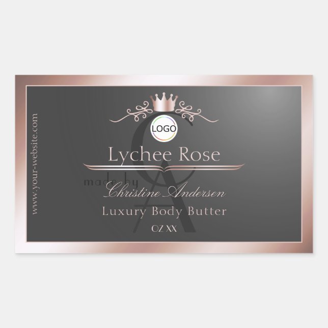 Étiquette de produit grise monogramme cadre rose o (Devant)