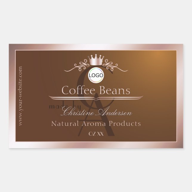 Étiquette de produit marron Cadre Rosegold Logo Mo (Devant)