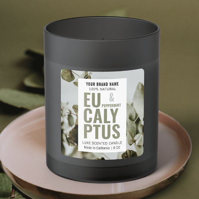Étiquette de produit moderne élégant bougie avec p (Professional sage green and white square product label with custom image background)