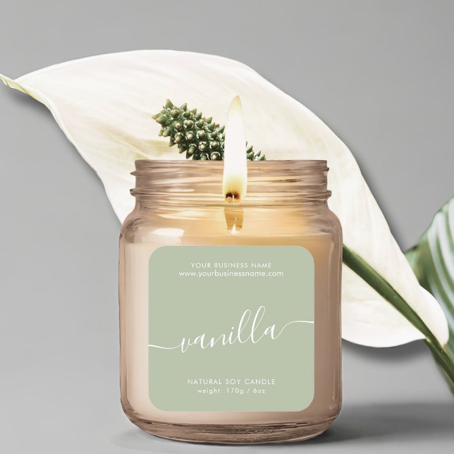 Étiquette de produit moderne sauge vert script (Créateur téléchargé)