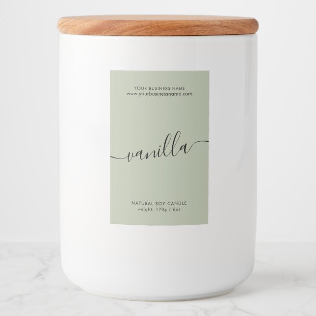 Étiquette de produit moderne sauge vert script (Devant)