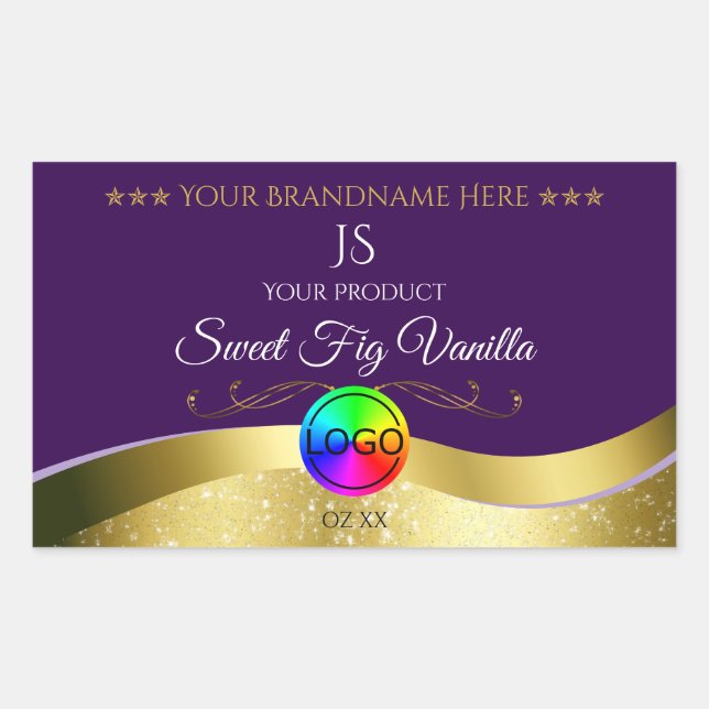 Étiquette de produit Monogramme de logo or violet  (Devant)