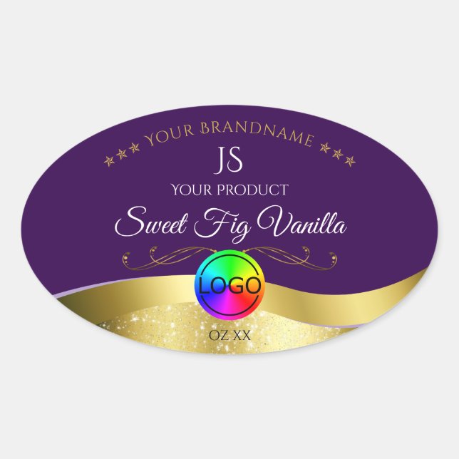 Étiquette de produit Monogramme de logo or violet  (Devant)