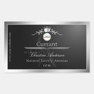 Étiquette de produit noir avec logo et monogramme