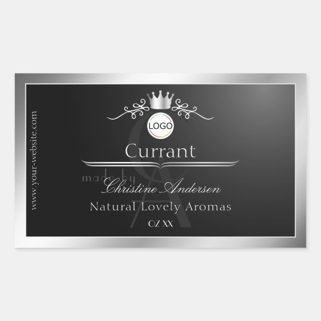 Étiquette de produit noir avec logo et monogramme  (Devant)