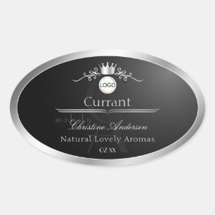 Étiquette de produit noir avec logo et monogramme