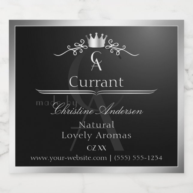 Étiquette de produit noir élégant monogramme à cad (Étiquettes simples)