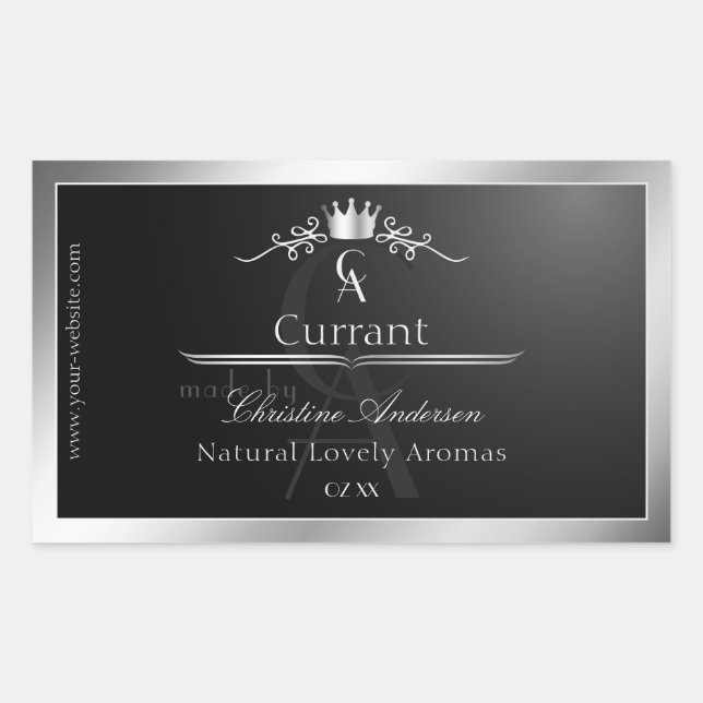 Étiquette de produit noir élégant monogramme à cad (Devant)