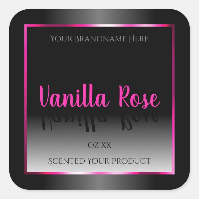 Étiquette de produit noir et blanc Cadre rose glam (Devant)