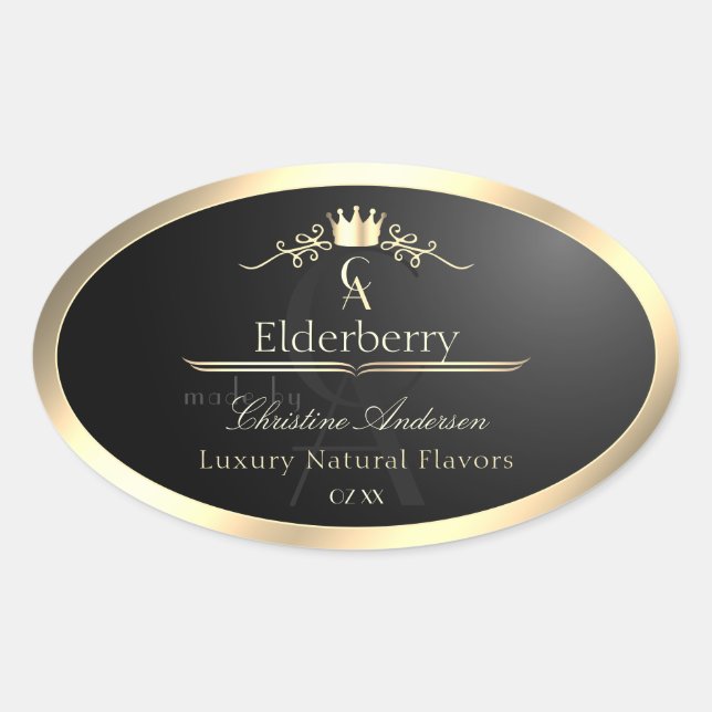 Étiquette de produit noir noble avec monogramme à  (Devant)