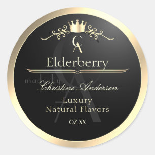 Étiquette de produit noir noble avec monogramme à